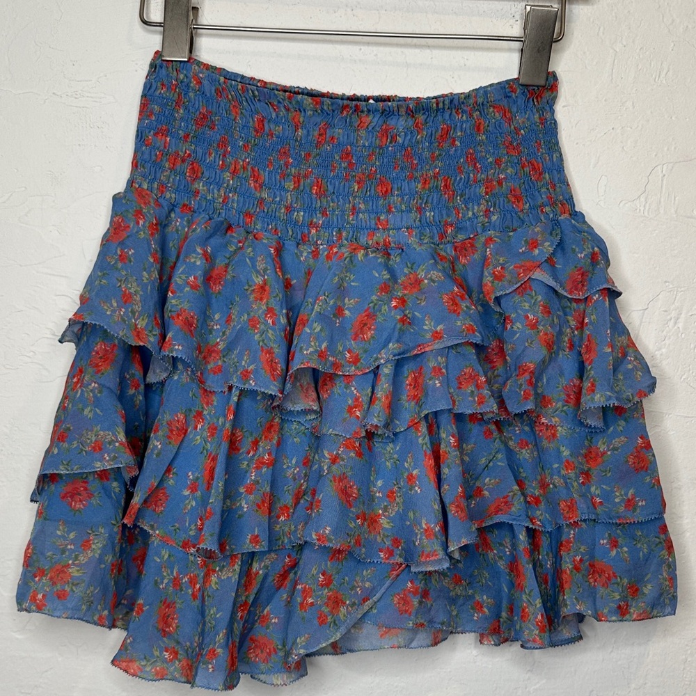 INTERMIX Blue and Red Floral Mini Skirt